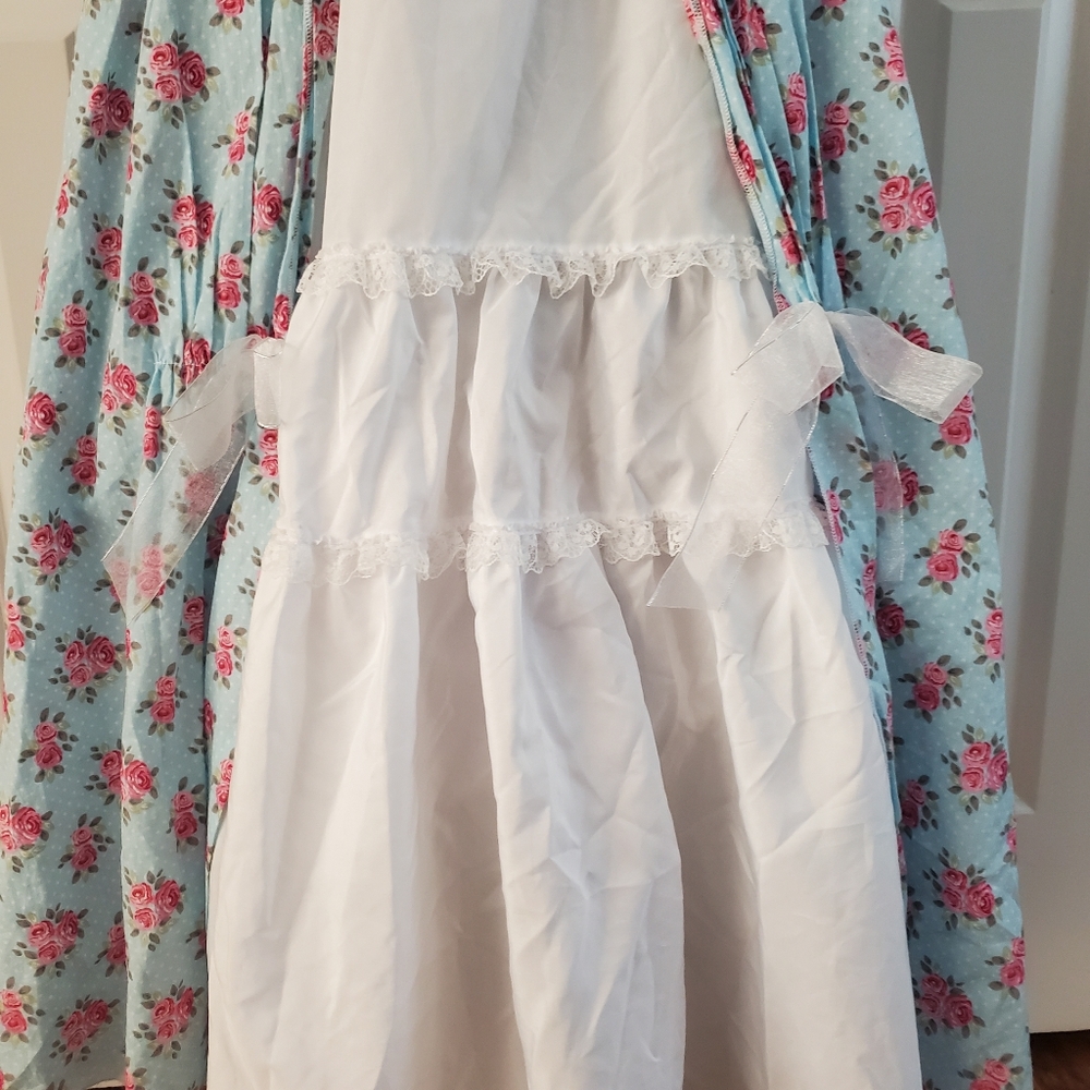 Girls' Historical Early American Lady Pink & Blue Dress Costume Size Medium 8/10 - Picture 3 of 10